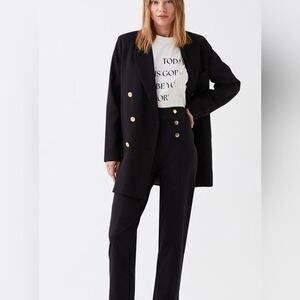 ADX Slim Straight Tummy Control High-waisted Pants With Gold Exposed Buttons